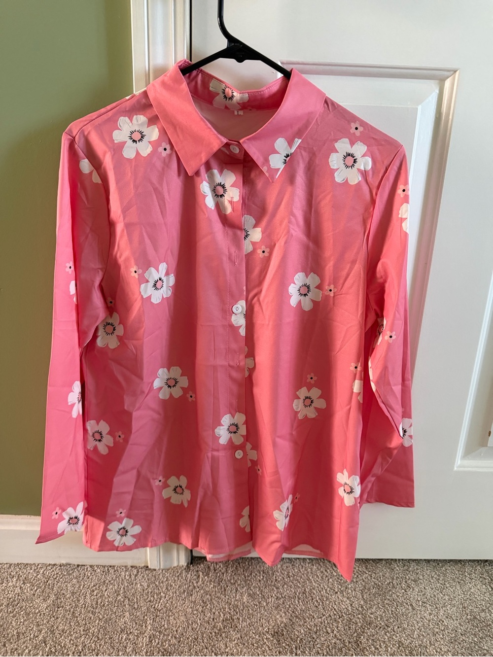 Pink Floral Button-Down Blouse